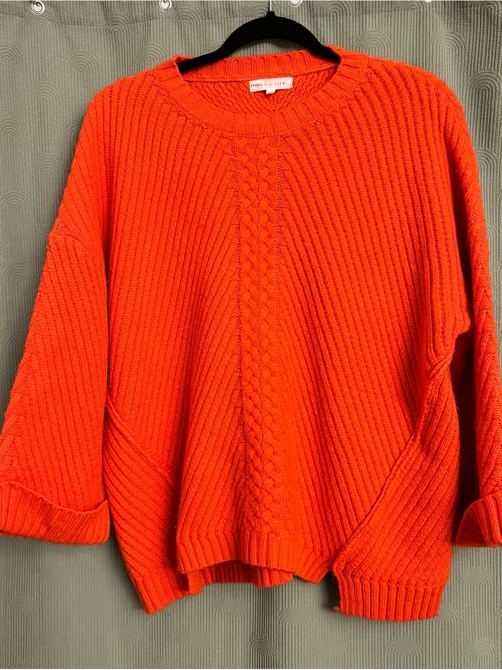 Bright Orange Cable-Detail Crewneck Sweater